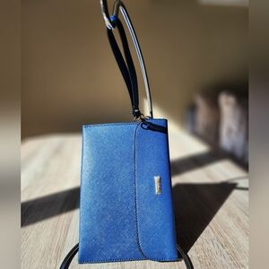 NWOT Elim & Paul Blue Faux Saffiano Leather Clutch